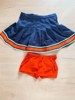 GTM Sportswear Navy Blue & Orange Cheerleader Pleated Skirt and Bloomers YM